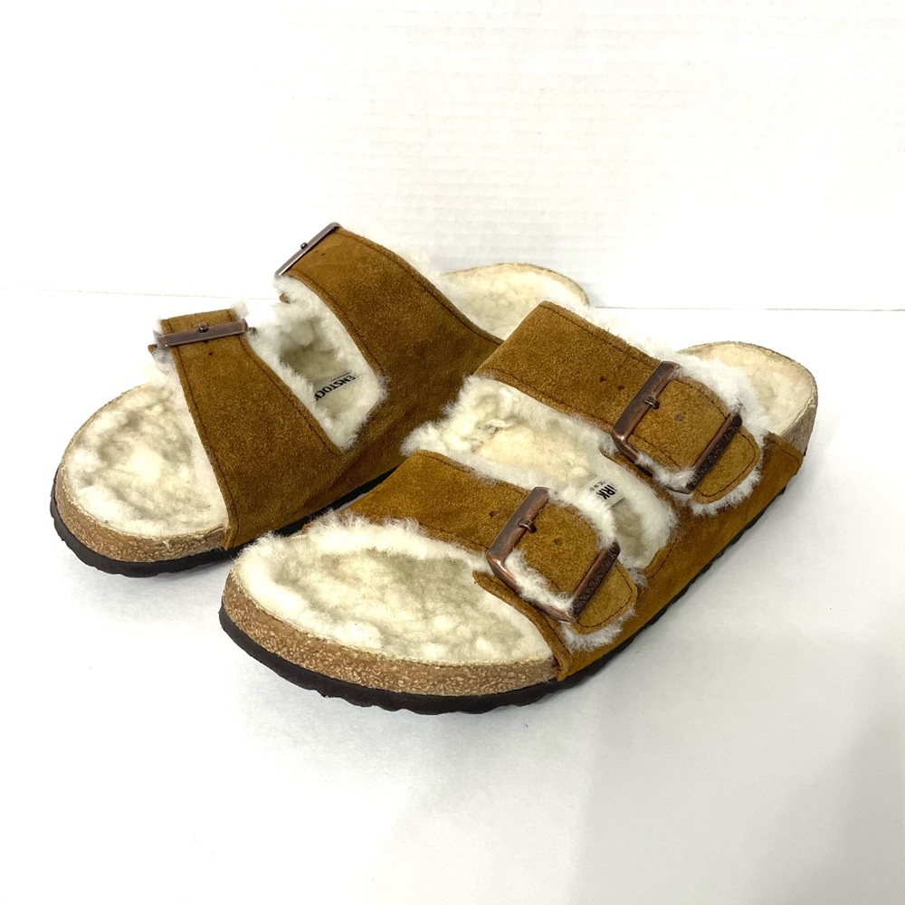 Birkenstock Arizona Shearling Lined Mink Suede Brown Sandals Women’s Sz 40 US 9